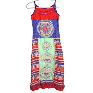 Haute Curry Colorful Bohemian Ethnic Inspired Maxi Midi Dress Sz Small